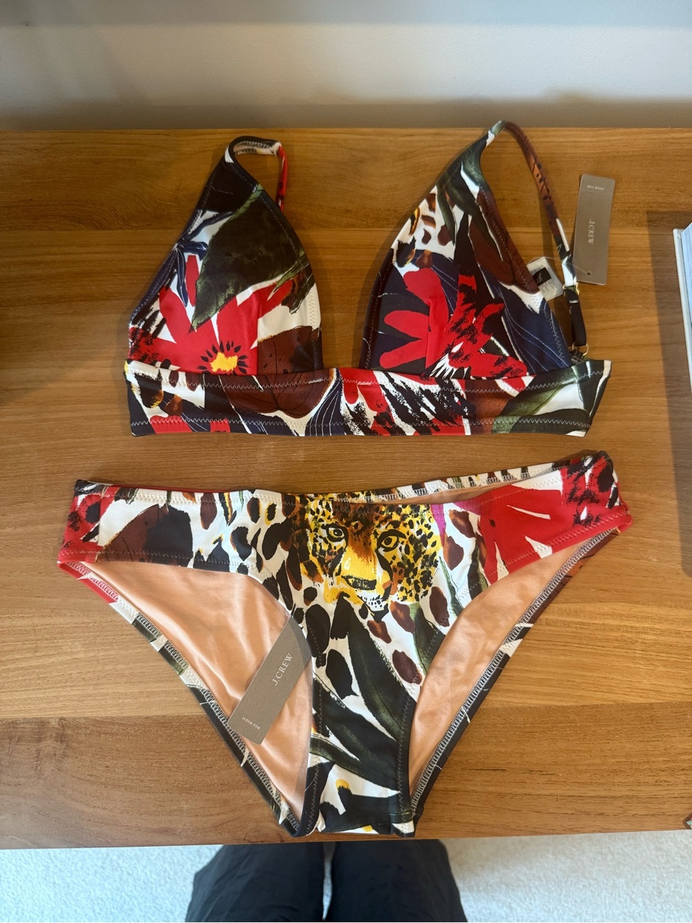 J Crew Leopard Print Red Floral Bikini Set - Women Swim